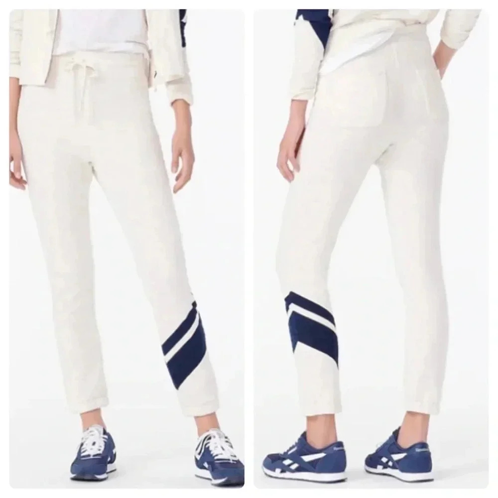 J. CREW | Vintage Cotton Terry Off White Jogger Pant with Bottom Stripe Size S